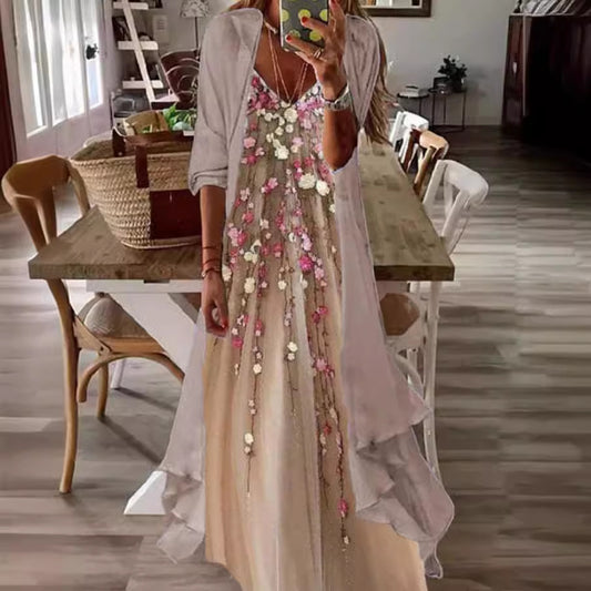 Women's Print Holiday Suspender Dress Indian Style Dresses