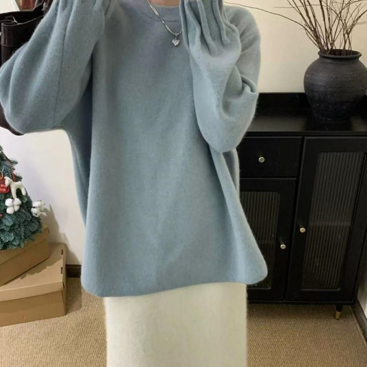 Women's Korean Style Loose Lazy Pleated Embroidered Round Neck Large Winter Women's Sweater