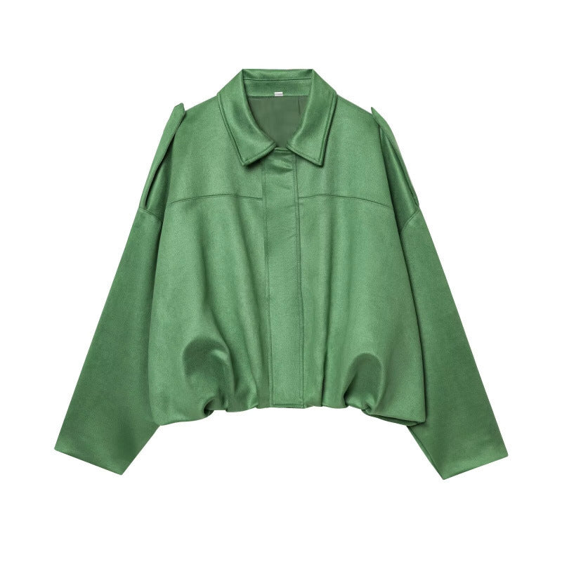 Women's Batwing Sleeve Loose Suede Texture Bomber Jackets