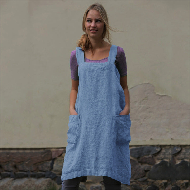 Women's Cotton Linen Apron Home Wear Gardening Dress