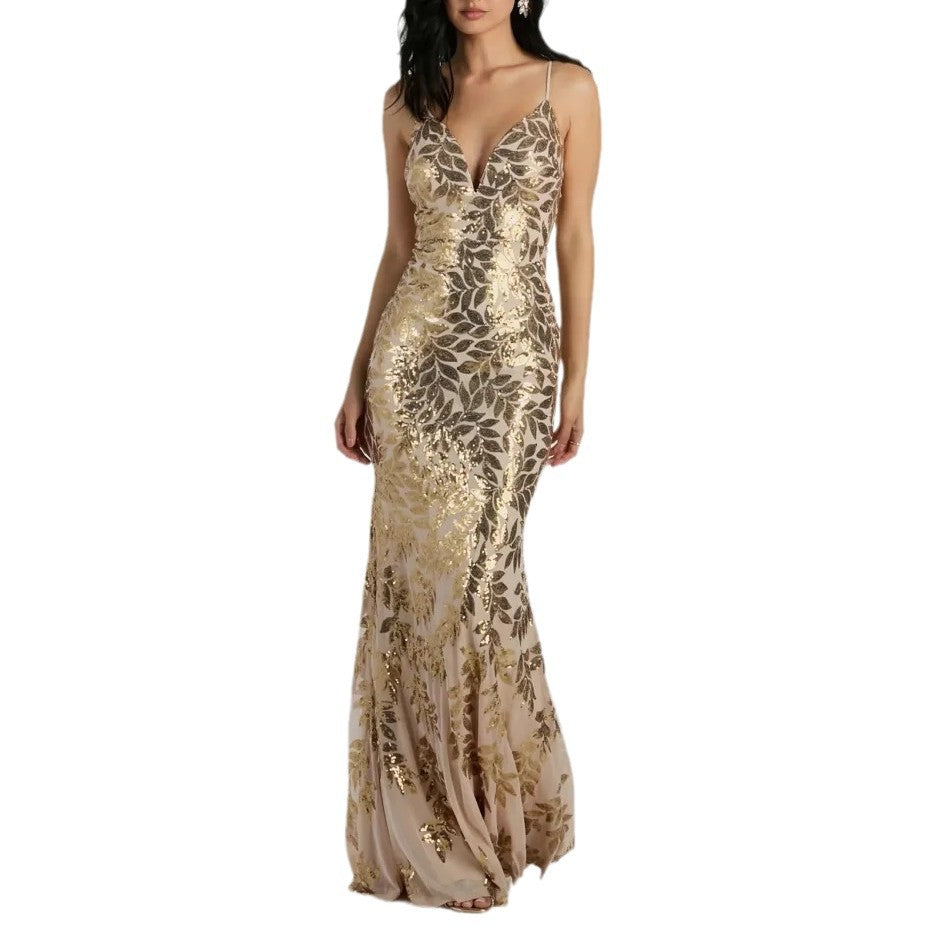 Long Dress Fashionable Sequined Sexy Backless Dresses