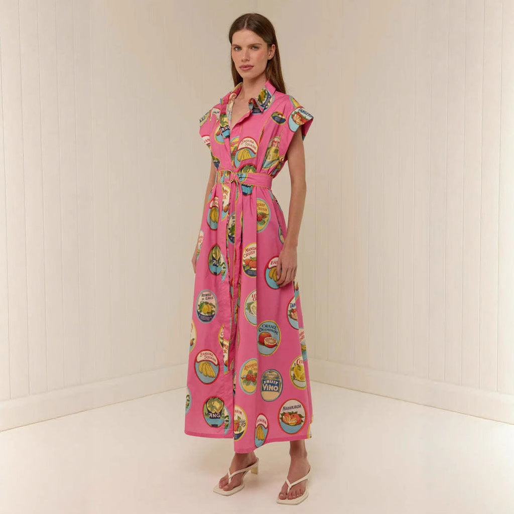 Casual Fashion Linen Shirt Collar Long Dress