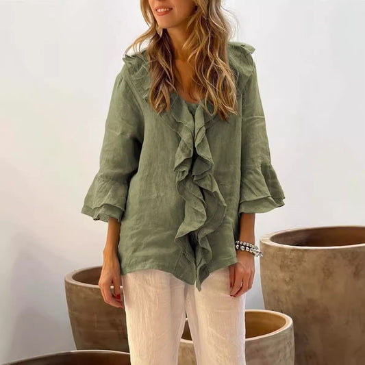 Women's Autumn Fashion Ruffled Sleeve Loose Casual Blouses