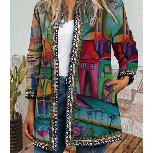 Women's Ethnic Style Floral Print Long Sleeve Jackets