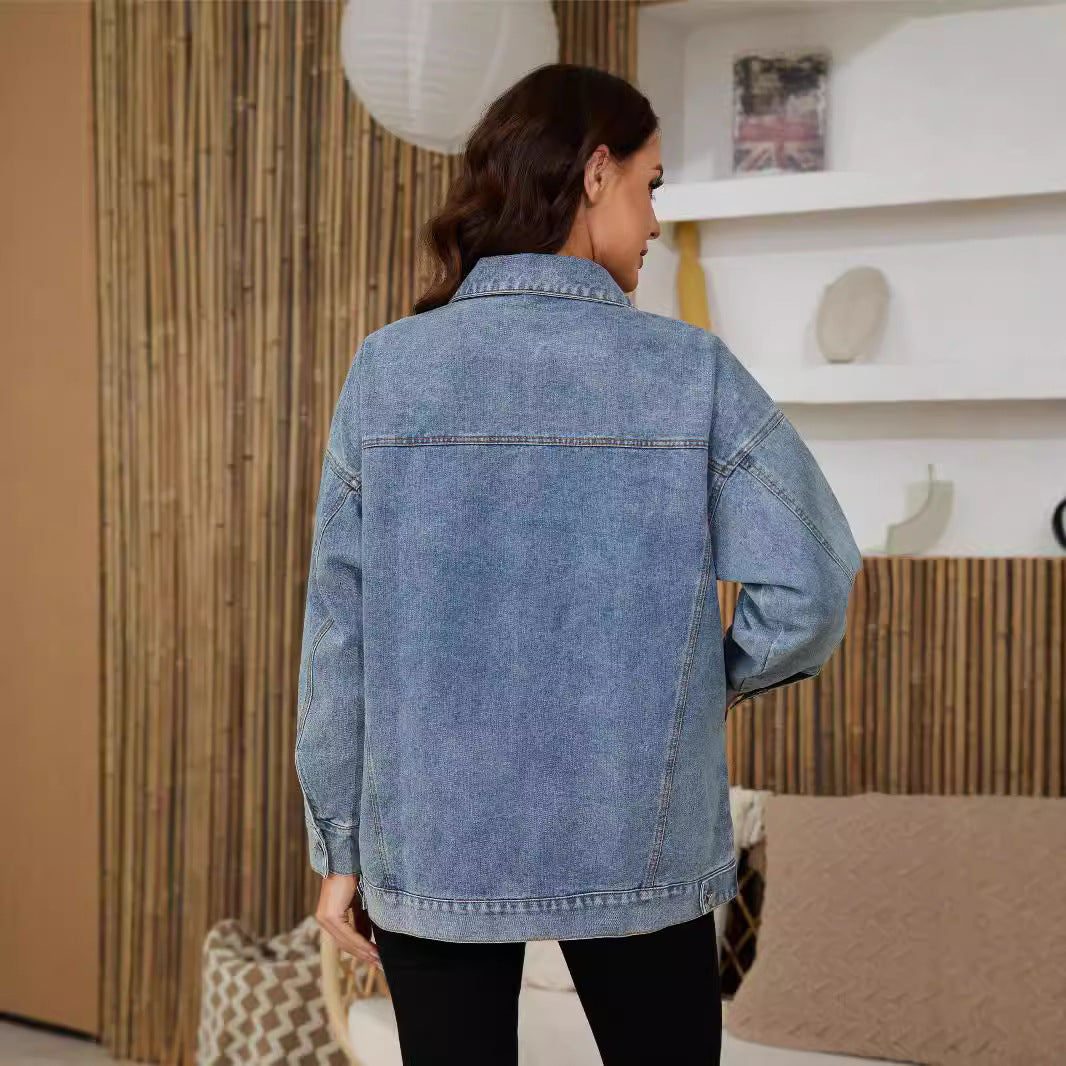 Women's Fashion Denim Lapel Long Sleeve Jackets