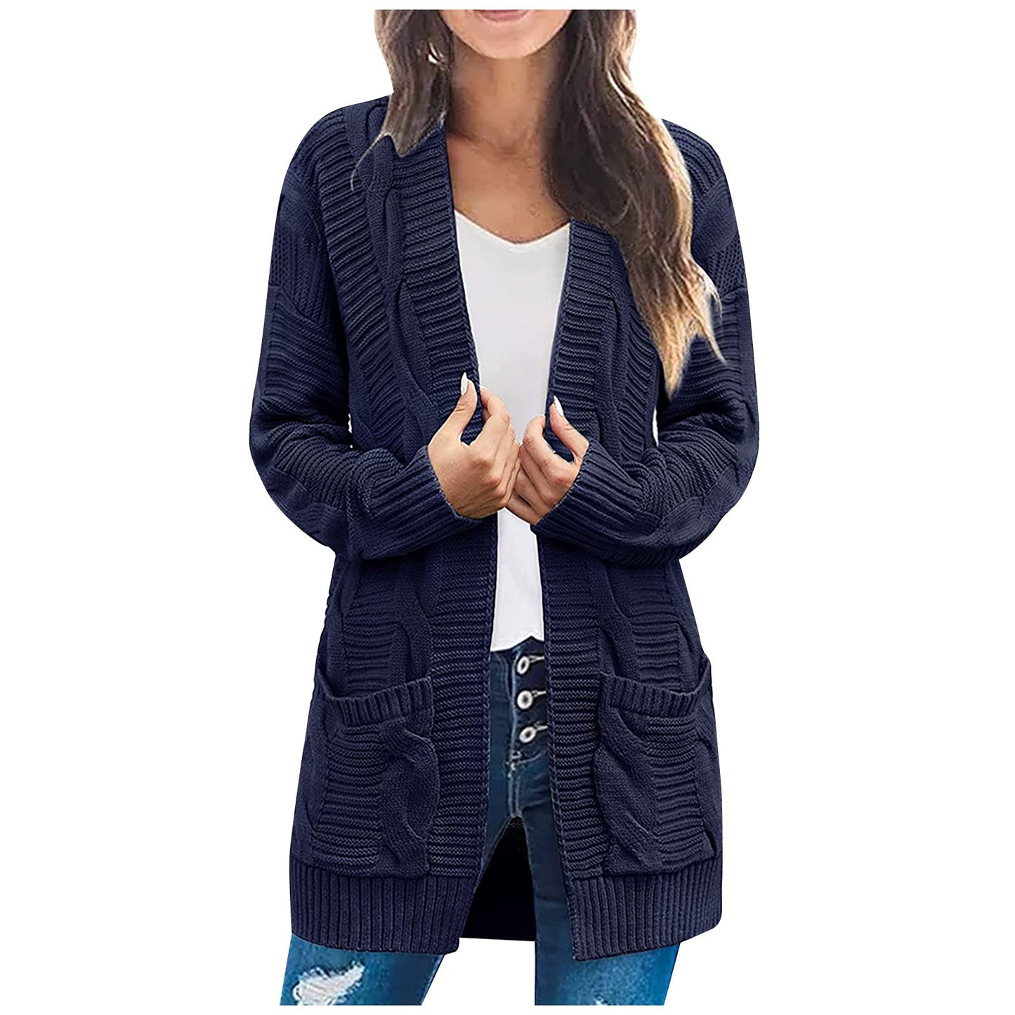 Women's Knitted Loose Solid Color Pocket Sweaters