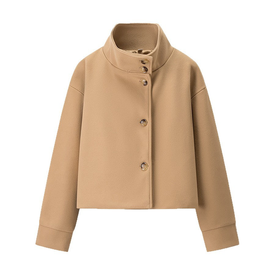 Women's Stand Collar Single-breasted Temperament Woolen Coats