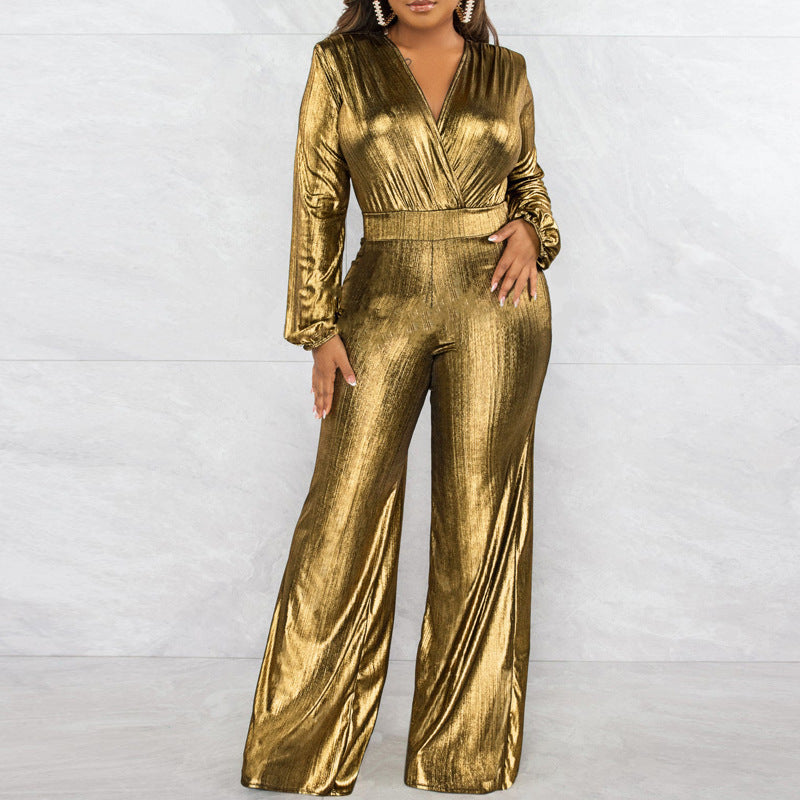 Women's Sexy Nightclub Style Long Sleeve Wide Jumpsuits