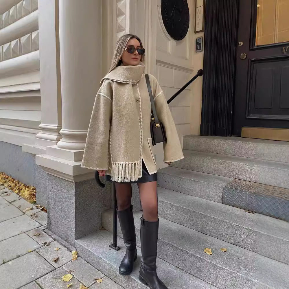 Women's Fashion Woolen Thick Loose With Scarf Sweaters