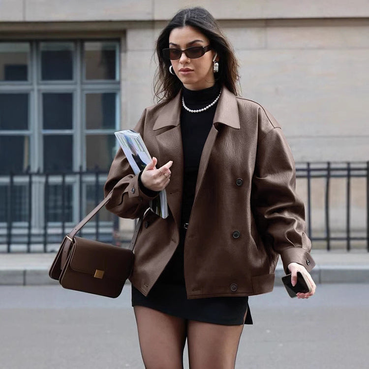 Women's Retro Elegant Collar Loose Leather Fashion Jackets