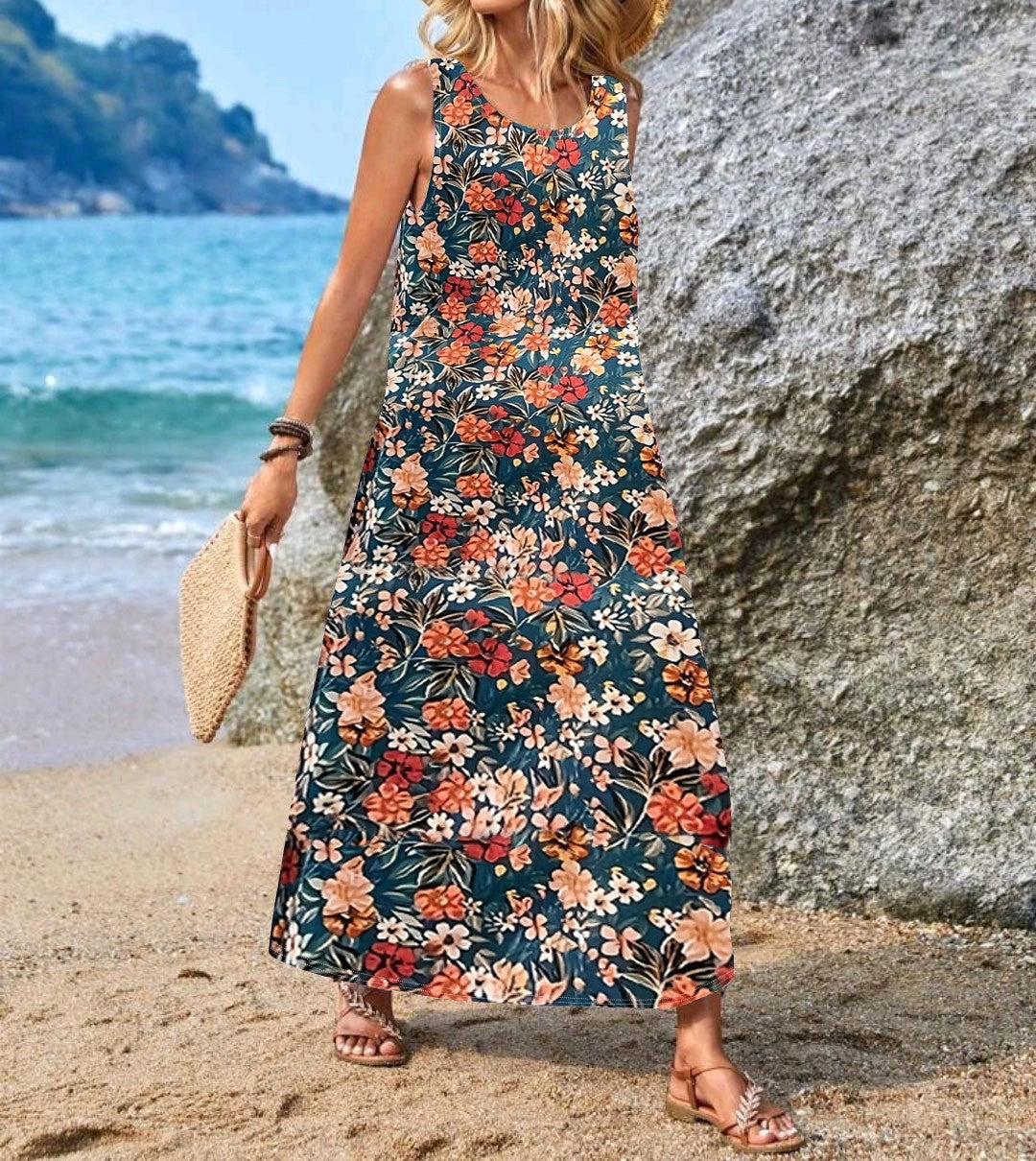 Elegant Women's Sleeveless Casual Bohemian Printed Dress