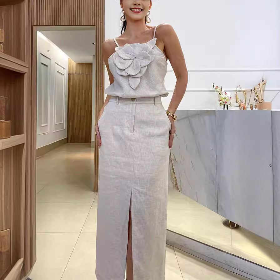 Women's Three-dimensional Flower Sling Pocket Temperament Cotton Suits