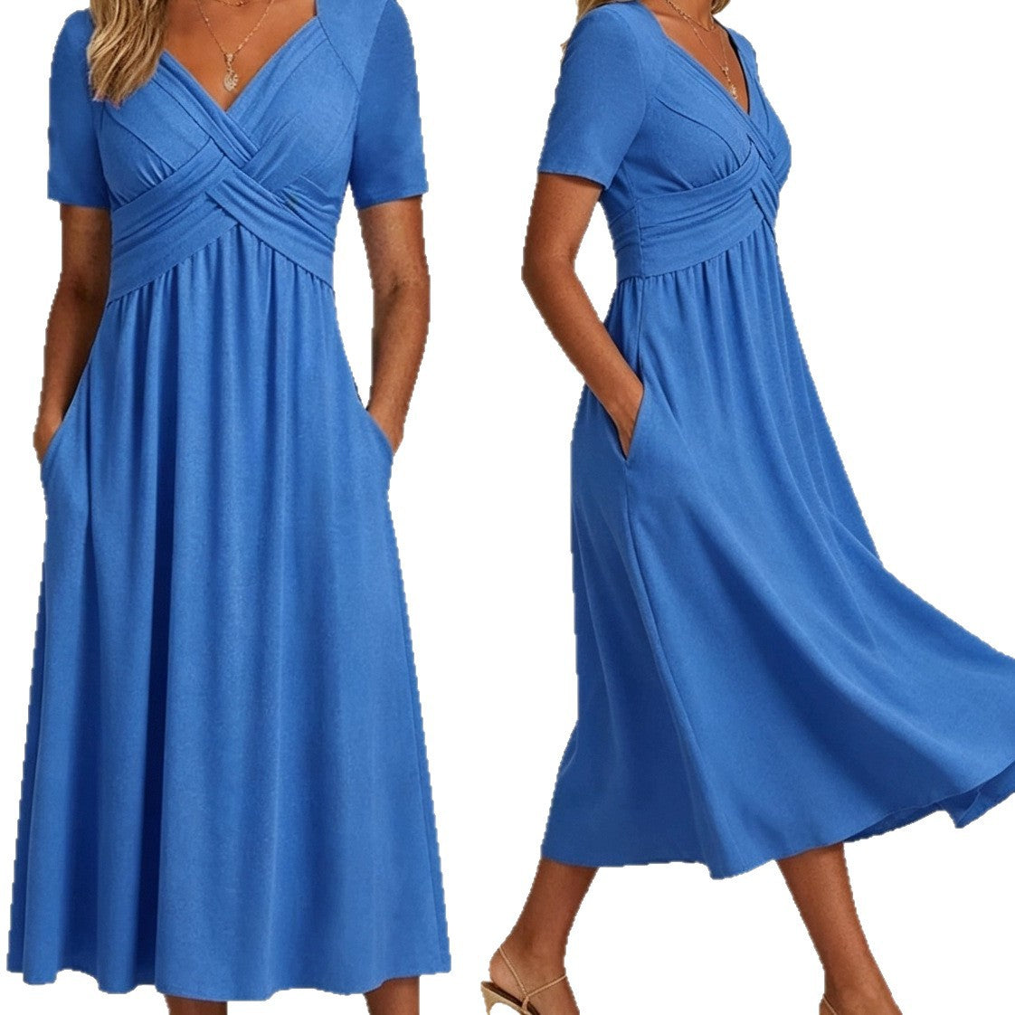 Women's High-grade Elegant Pullover Solid Color Sleeve Round Skirts