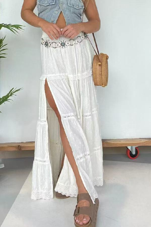Women's Design Lace Stitching Elastic Waist Expansion Skirts