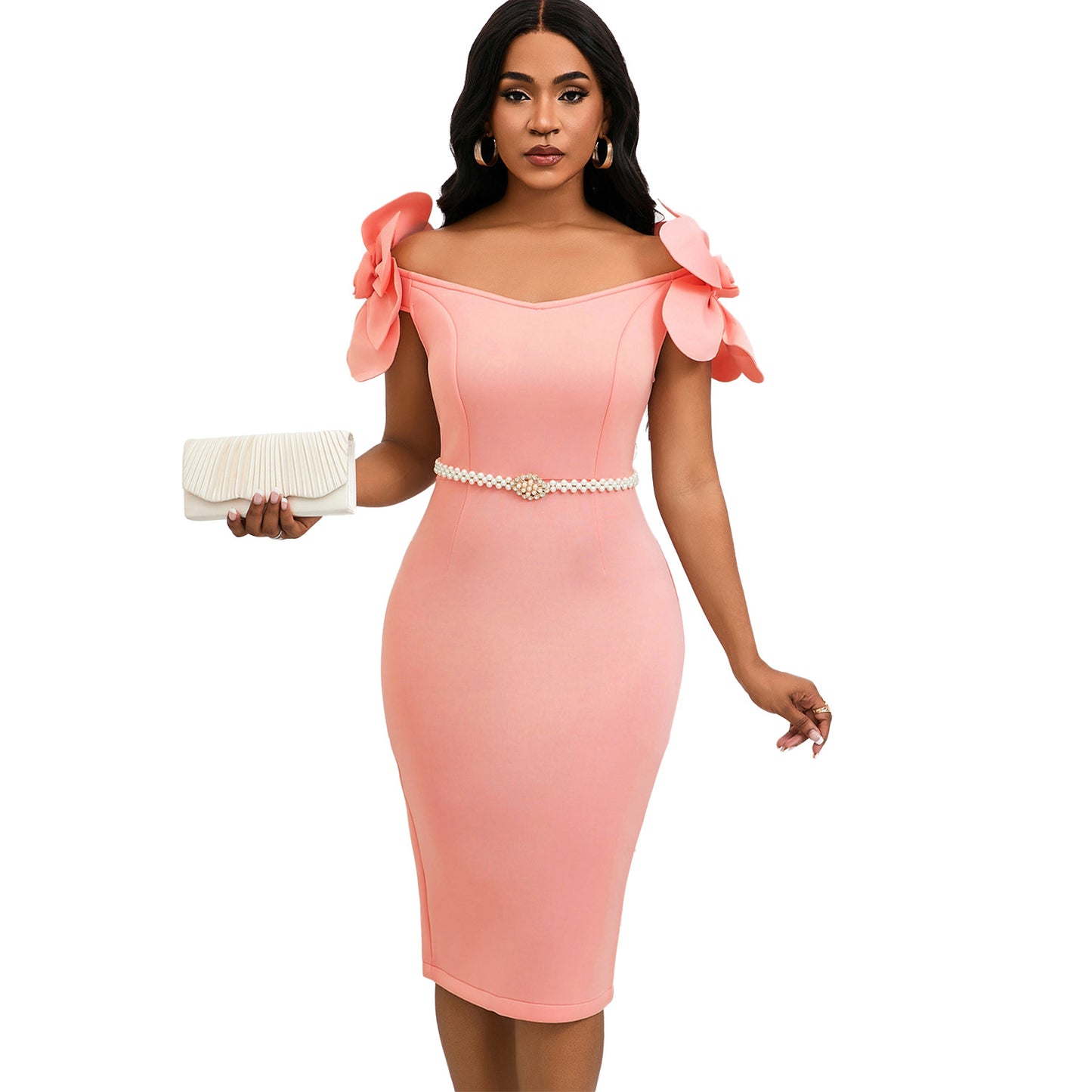 Women's Elegant Three-dimensional Flower Banquet Sheath Dress