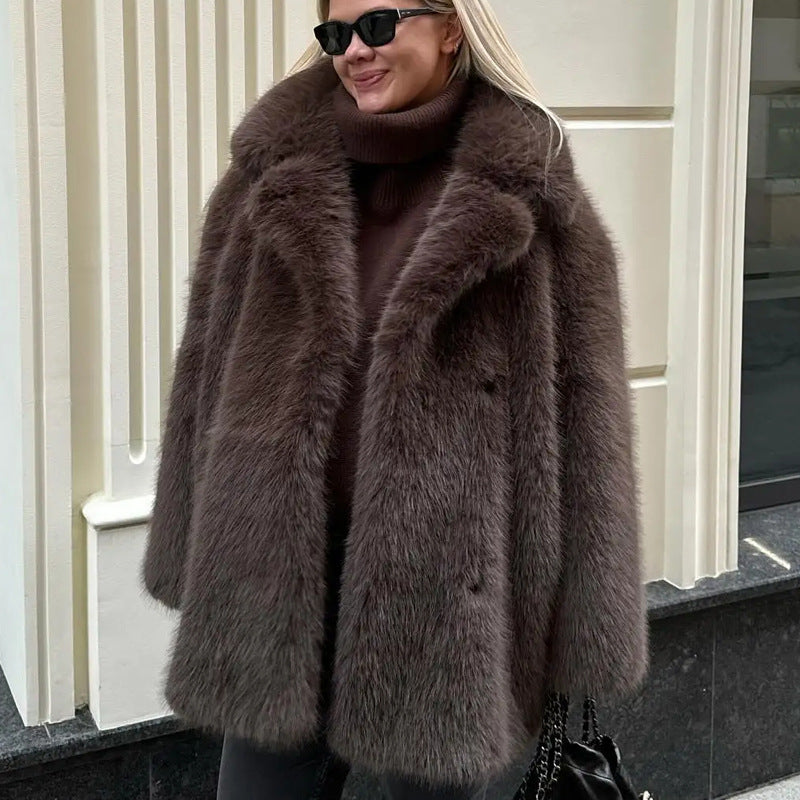 Women's Fur Casual Loose Fox Collar Environmental Coats
