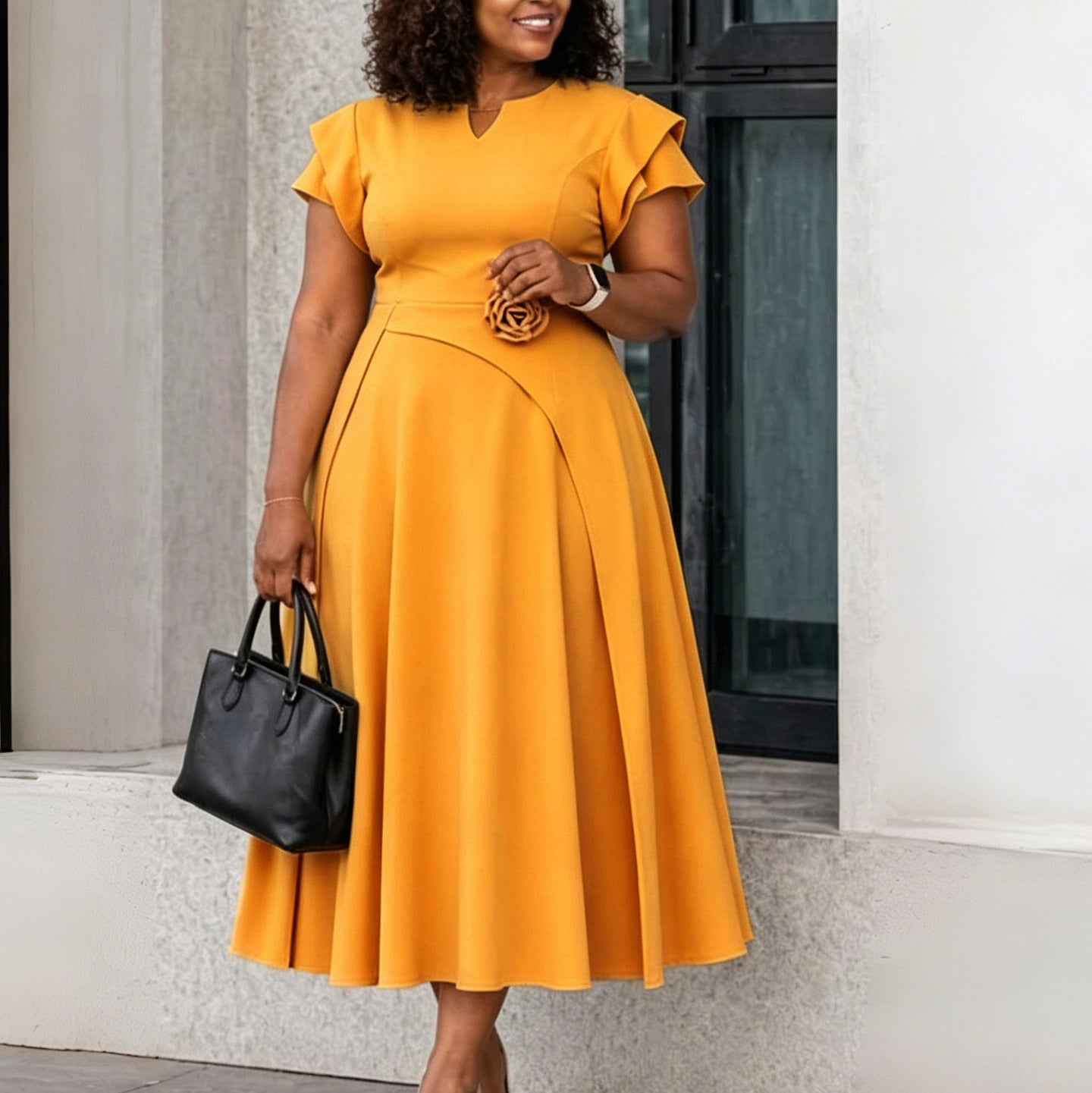 Women's Summer Elegant Large Mid-length High Waist Big Swing Dress
