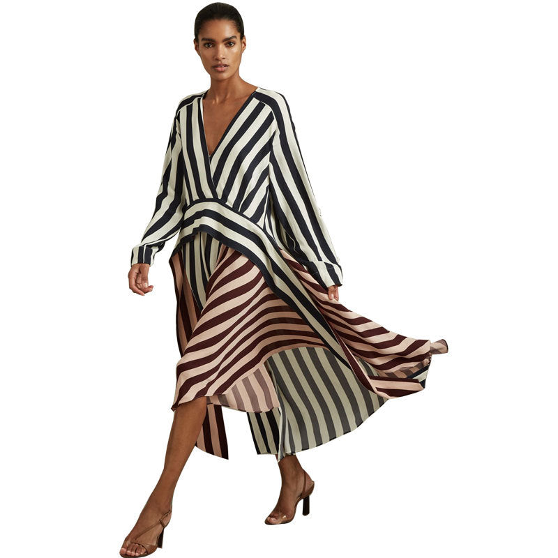 Women's Long-sleeved Loose Striped Design Sense Casual Dress