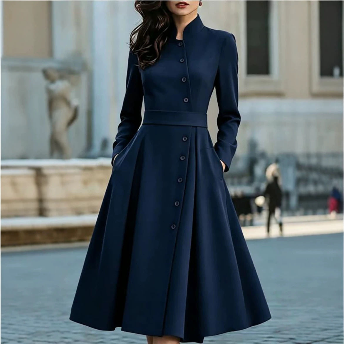 Women's Solid Color Buttons Long Sleeve Exquisite With Dress