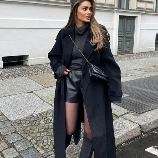 Women's Casual Loose Double Button Lapel Elegant Coats