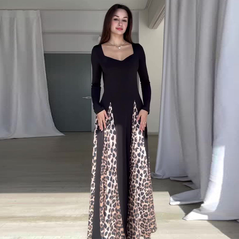 Women's Autumn Fashion Color Contrast Round Neck Dresses