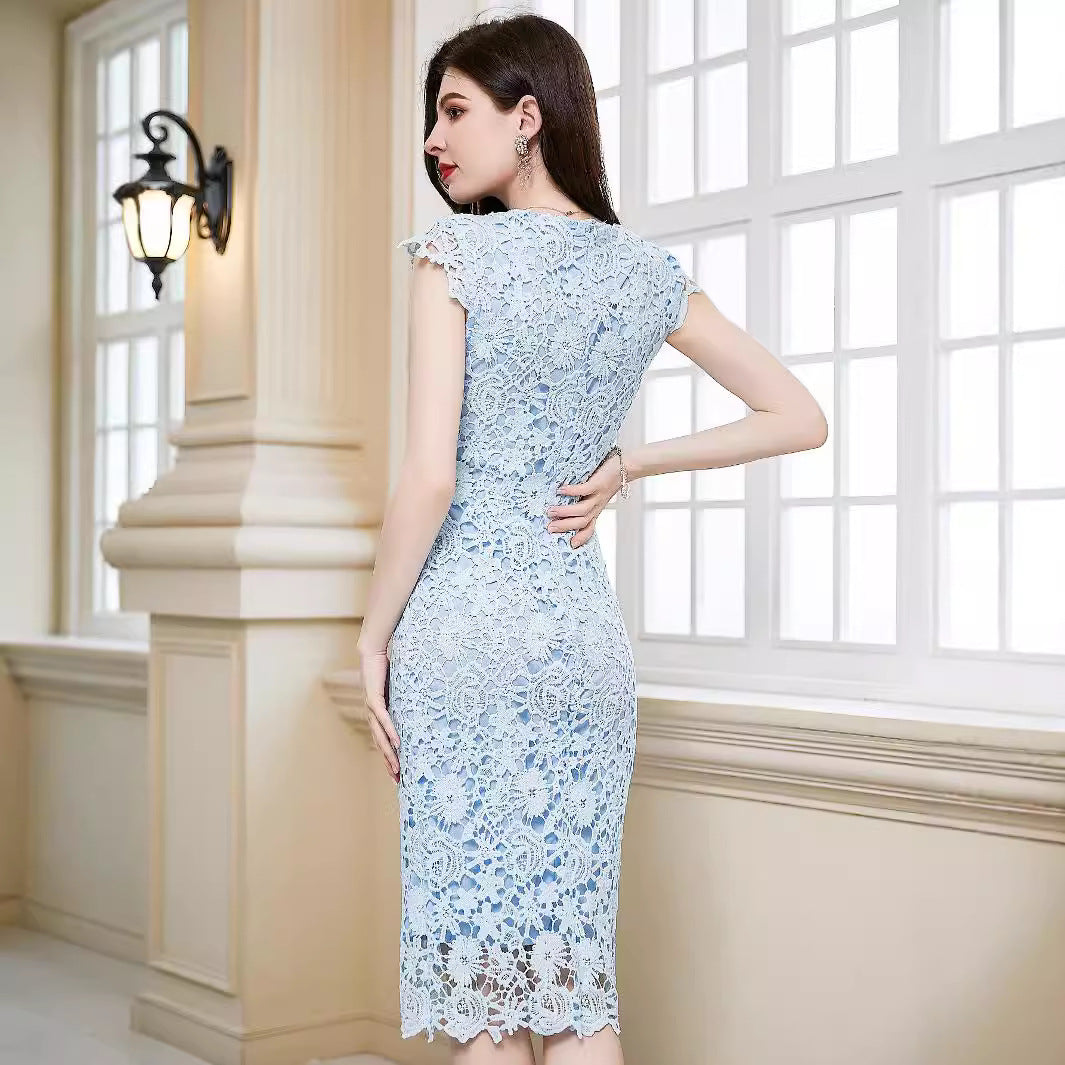 Women's Round Neck Sleeveless Pencil Midi Dress Dresses