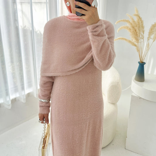 Cool Stylish Solid Color Shawl Two-piece Dresses