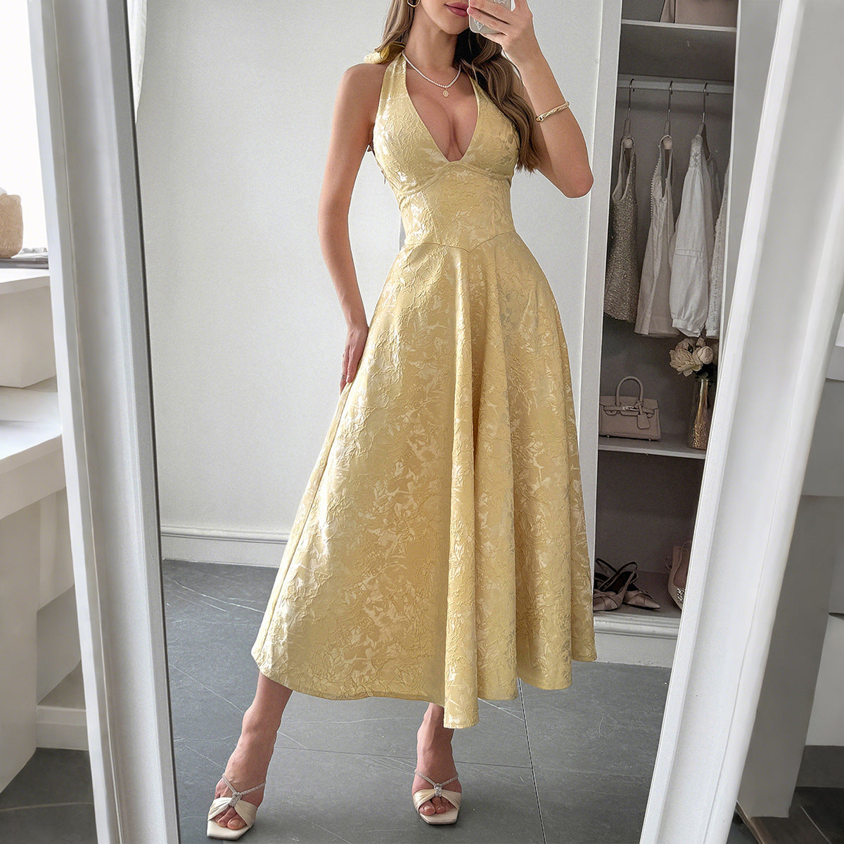 Women's Elegant Dress Halter Waist Maxi Dresses