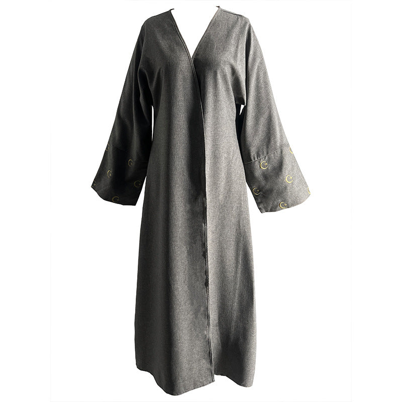 Pure Color Elegant Moon Embroidery Fashion Long Dress