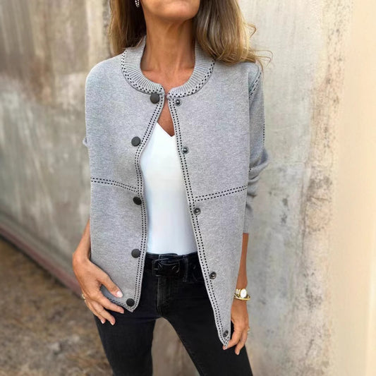 Striped Loose Round Neck Button Long Sweaters