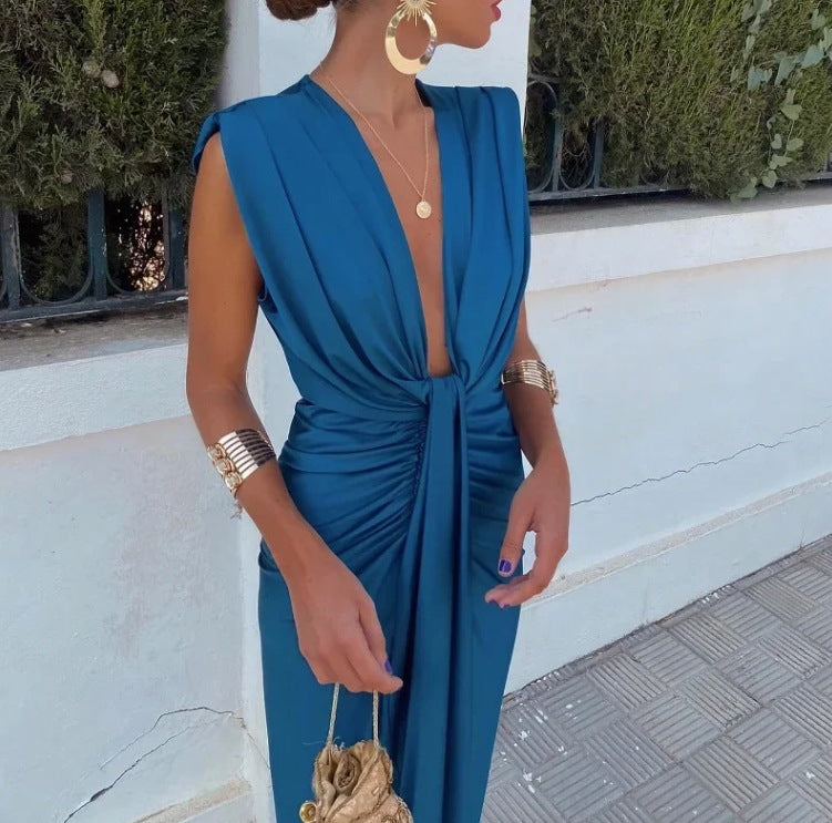 Women's Charming Satin Pleated Sleeveless Dress Dresses