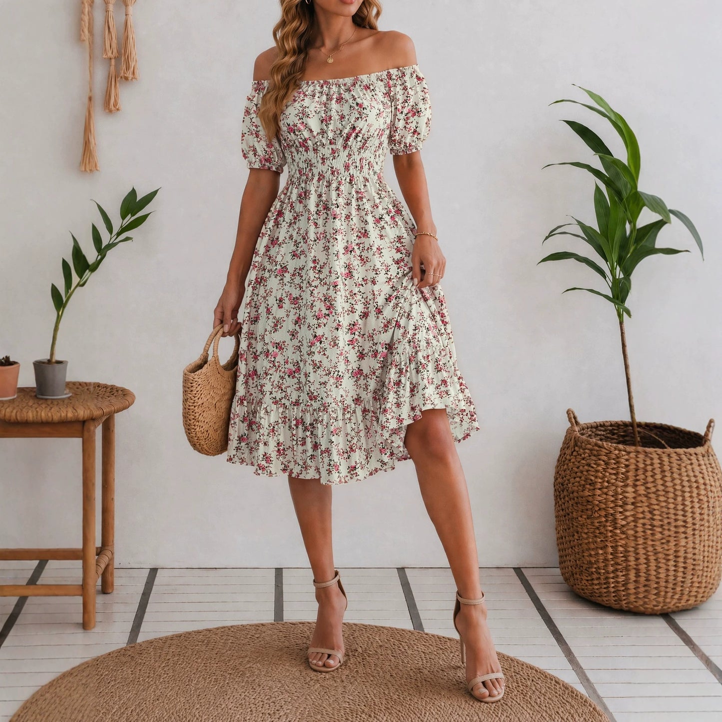 Collar Sleeve Smocking Waist Trimming Ruffles Shorts