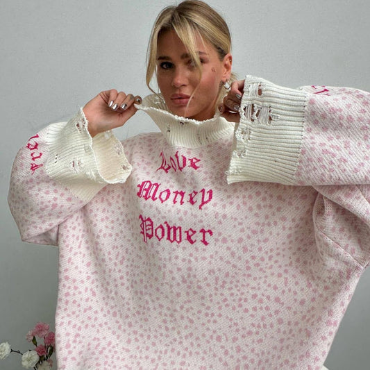 Women's Street Loose Letter Embroidery Personalized Tatted Sweaters