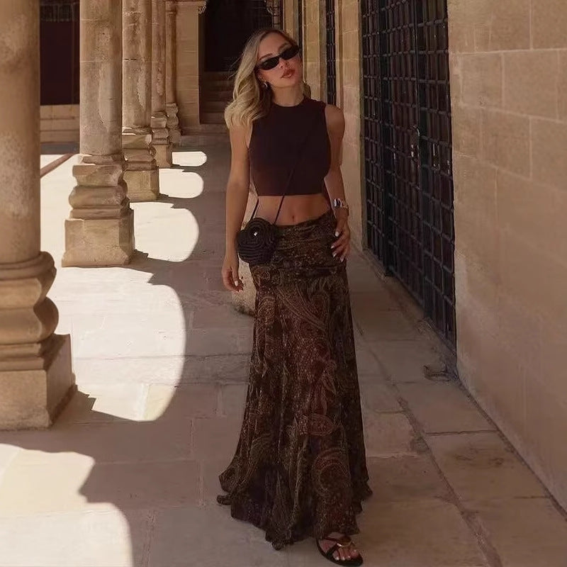 Women's Fashion Elegance Retro High Waist Print Skirts