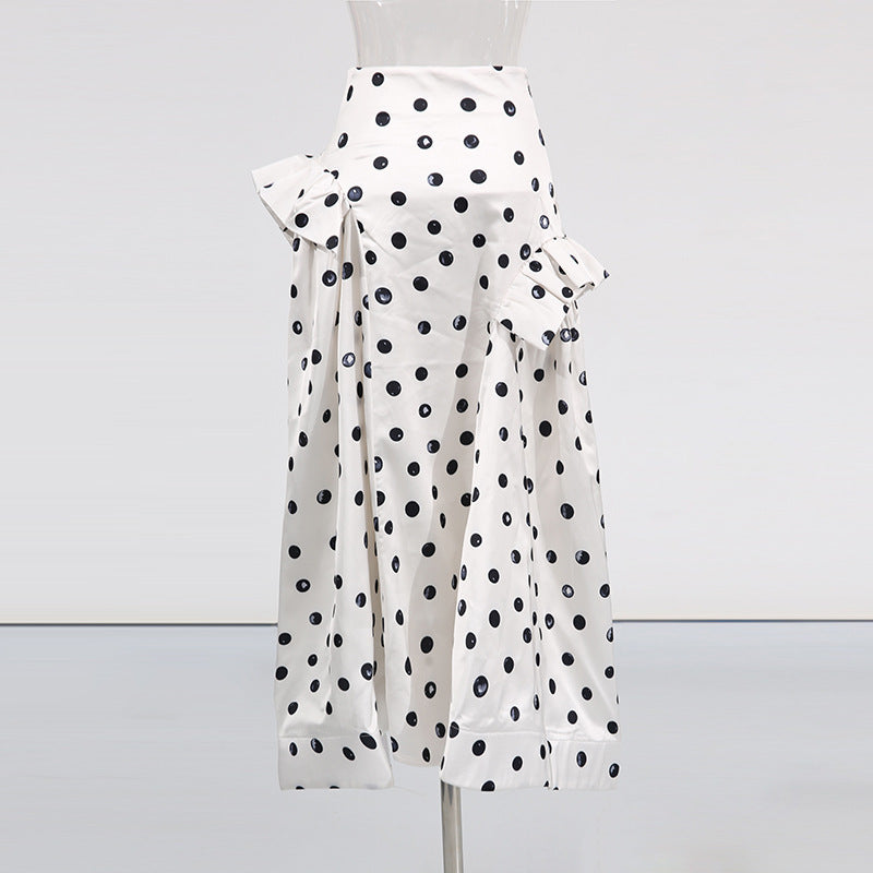 French Elegant Ruffled Stitching Polka Dot Skirts