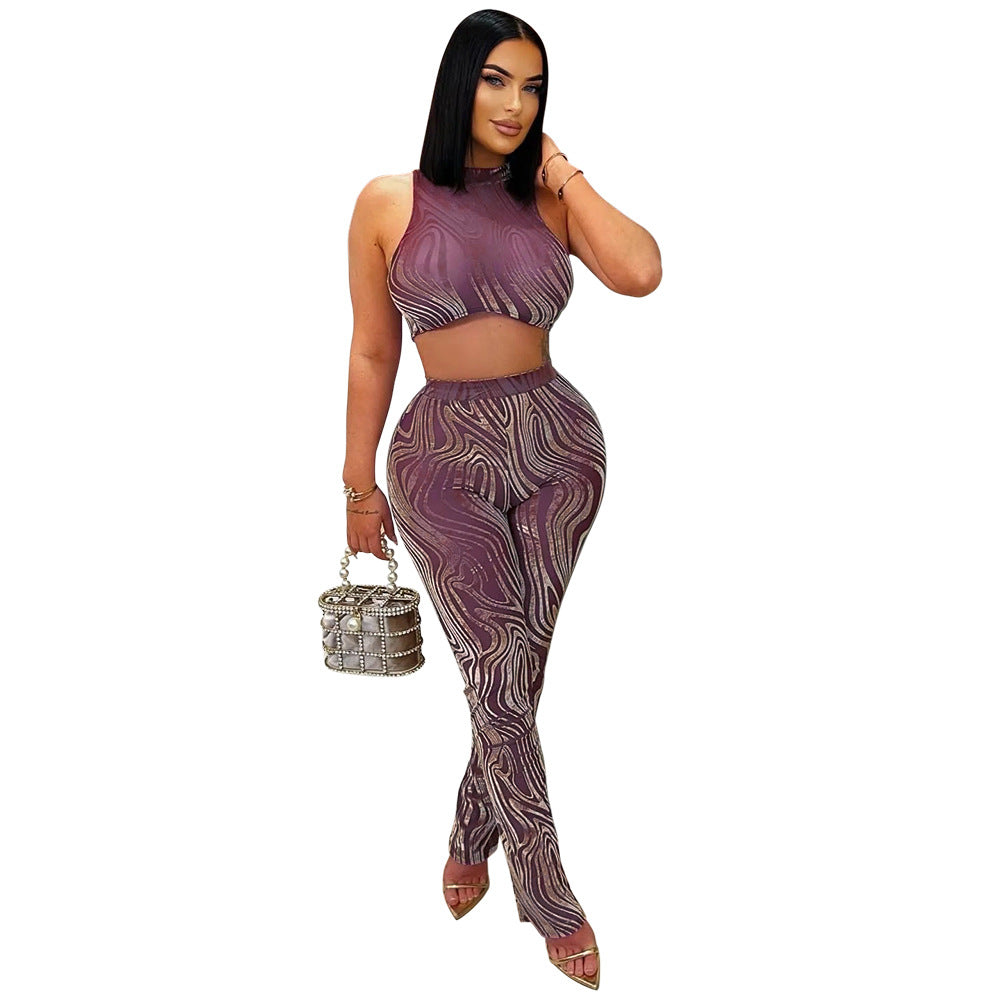 Two-piece Fashion Round Neck Sexy Sleeveless With Slim Suits