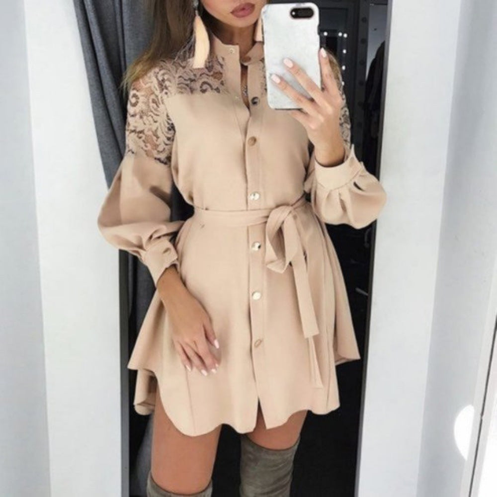 Women's Lace Sexy Solid Color Loose Batwing Sleeve Dress