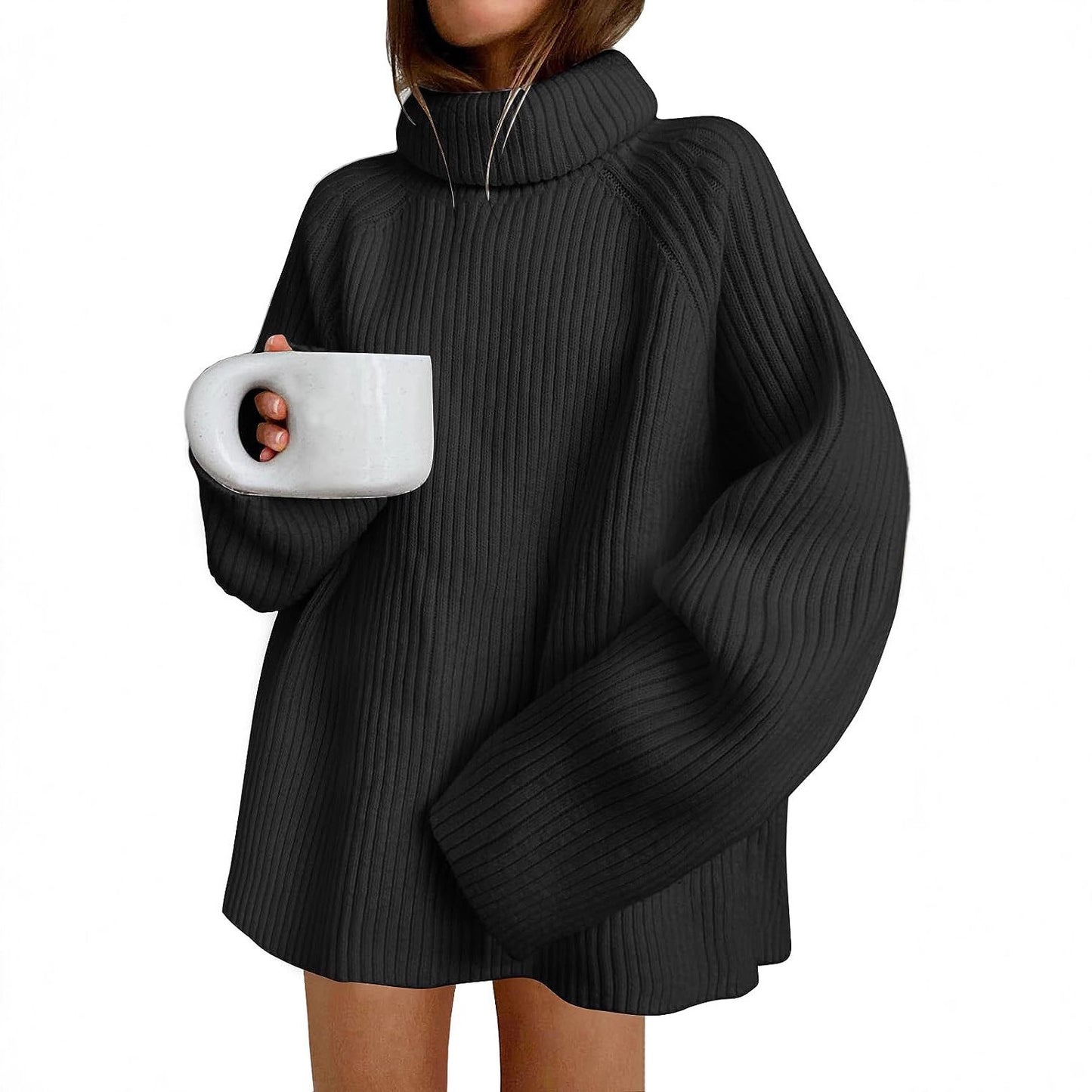 Women's Knitted Pullover Fashion High Collar Loose Sweaters