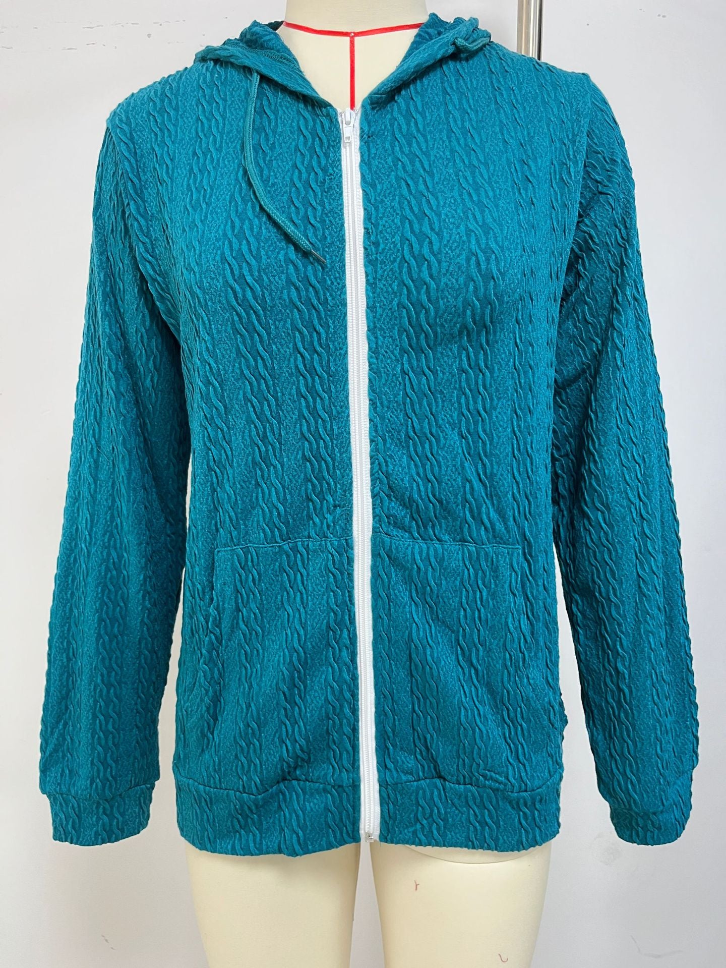 Women's Loose Long Sleeve Hooded Zip Pocket Cardigans