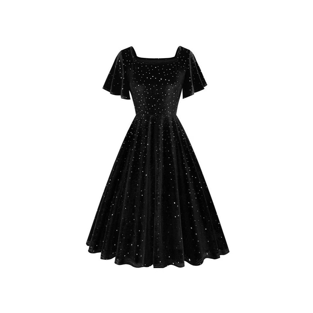 Floating Sleeve Bronzing Veet Retro Dress Dresses