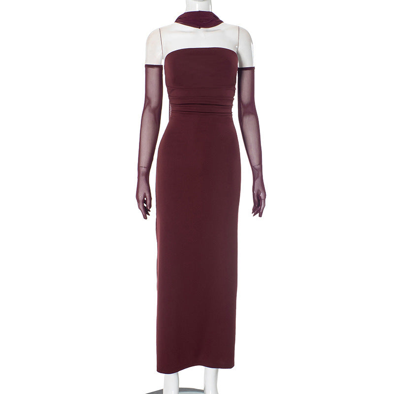 Women's Color Pleated Ribbon Backless Fashion Sexy Dresses