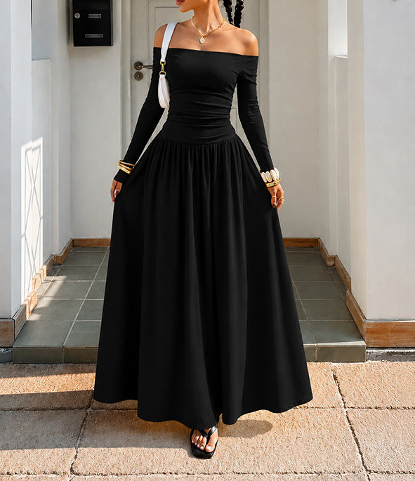 Women's Elegant Long-sleeved For Waist Fitted Figure Dress