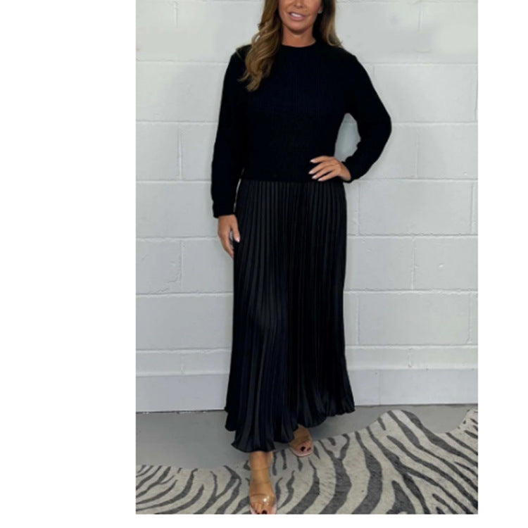 Women's Fashion Elegant Round Neck Dress Pleated Sweaters