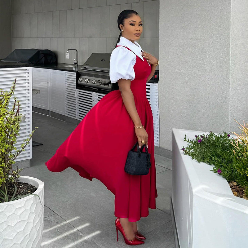 Women's Sleeve Shirt Collar High Waist Slimming Dresses