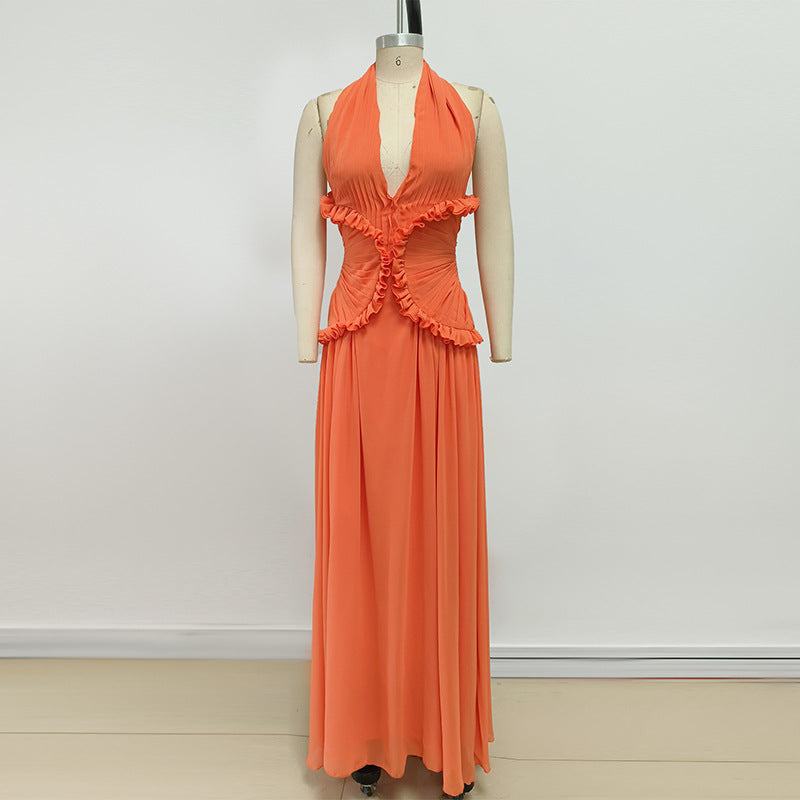 Women's Halter Ethereal Swing Solid Color Long Dresses