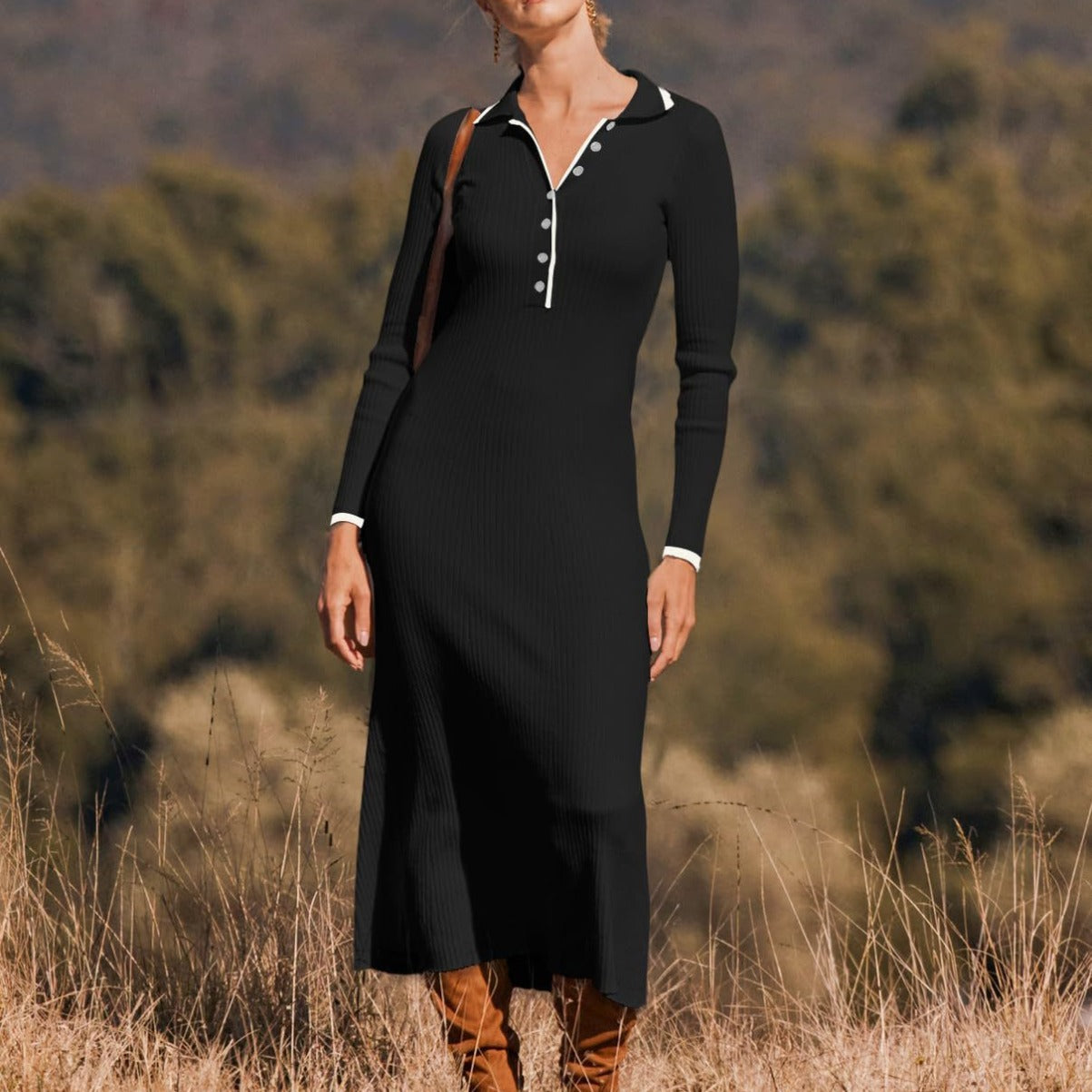 Knitted Midi Slim Fit Slimming Temperament Sheath Dress