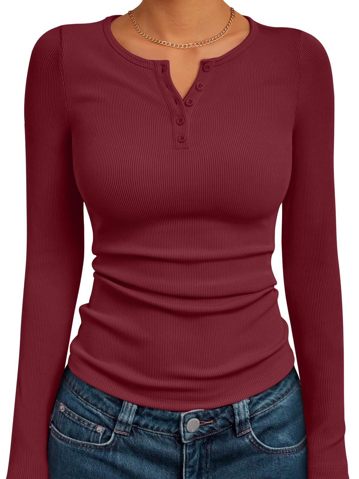 Women's Long Sleeve Button Rib Slim Fit Women's Sweater