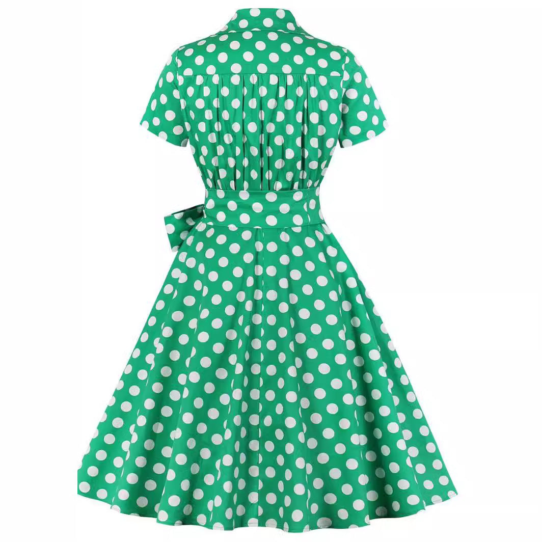 Hepburn Style Retro Dots Swing Dress Dresses