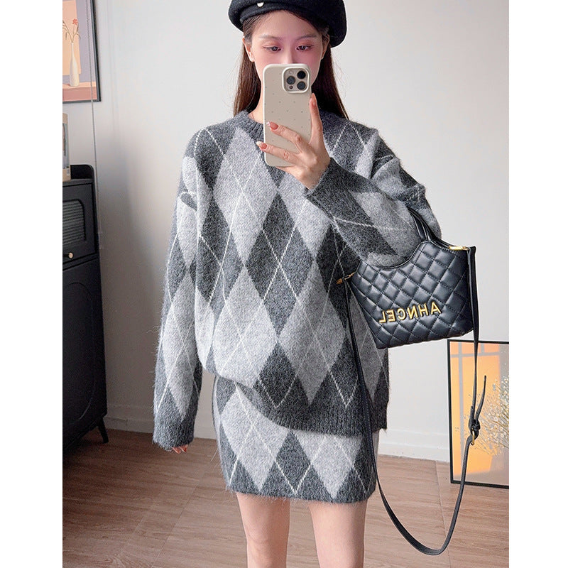 Women's Lattice Knitted Winter One Set Wear Suits