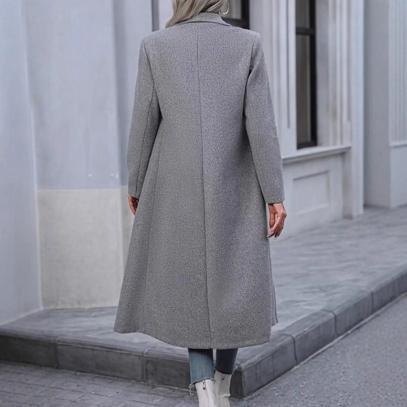 Women's Woolen Fashion Casual Polo Collar Long Coats